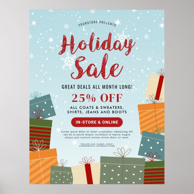 Holiday Sale Snowflakes and Presents Business Poster (Front)