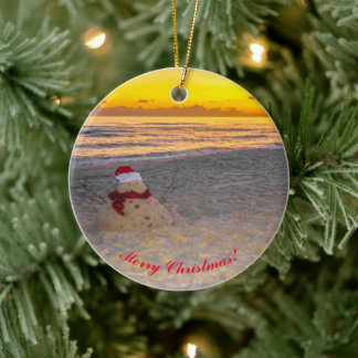 Holiday Sandman on the beach Ceramic Ornament