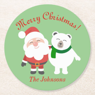 Holiday Santa and Bear Christmas Party Coasters
