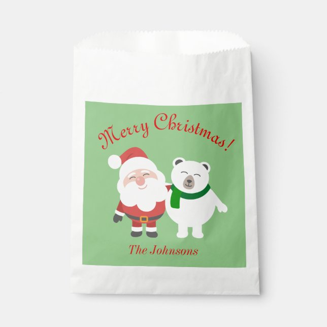 Holiday Santa and Bear Christmas Party Favor Bags (Front)