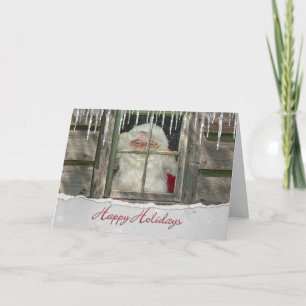 Holiday Santa Claus in cabin window Card