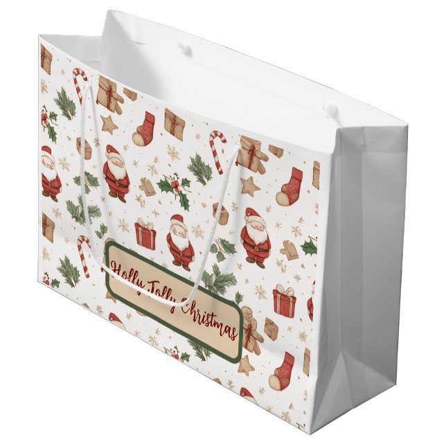 Holiday Santa Gift Bag – Whimsical Design (Front Angled)