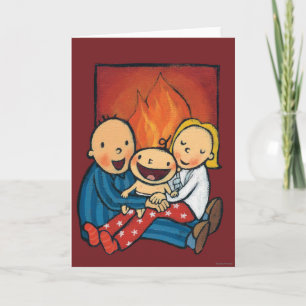 Holiday Scene: Family in Front of the Fireplace