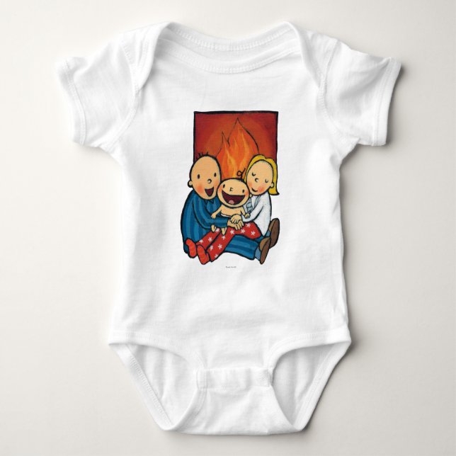 Holiday Scene: Family in Front of the Fireplace Baby Bodysuit (Front)