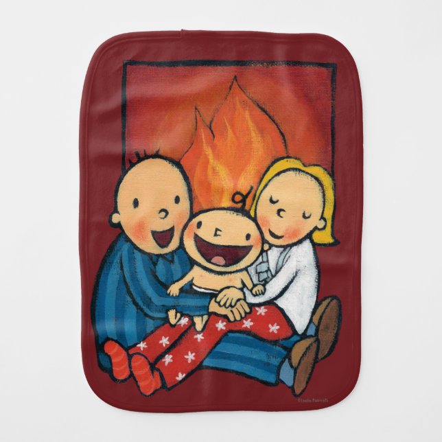 Holiday Scene: Family in Front of the Fireplace Burp Cloth (Front)