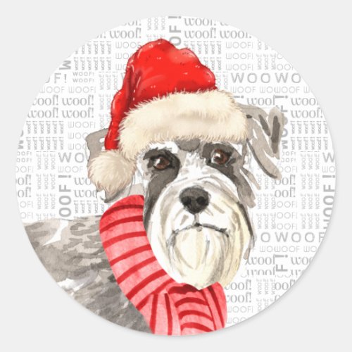 Holiday Schnauzer Dog and Woof Art Christmas Classic Round Sticker