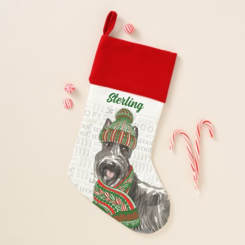 Holiday Scottish Terrier Dog with Name Christmas Stocking