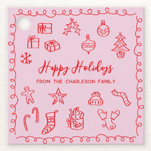 Holiday Scribble Doodle Red and Pink Gift Tag