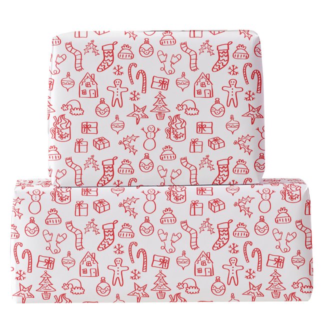 Holiday Scribble Doodle Red and White Wrapping Paper (Fun Christmas holiday scribble doodle illustration red and white gift wrapping paper)