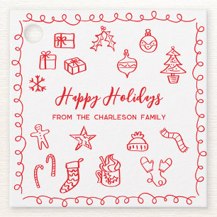 Holiday Scribble Illustration Doodle Red Gift Tag
