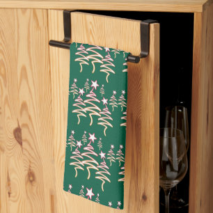 Holiday Scribble Tree + Star Repeat Green       Kitchen Towel