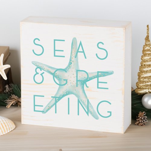 Holiday Seas  Greeting Teal Watercolour Starfish Wooden Box Sign