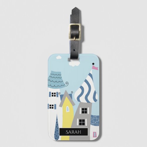 Holiday Seaside Town illustrated Personalised Luggage Tag