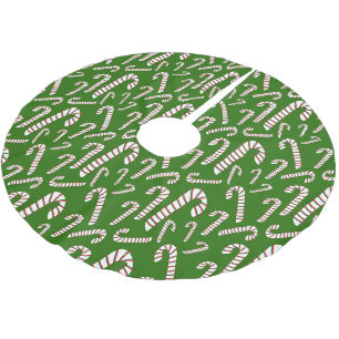 Holiday Season Artistic Candy Cane-Green Brushed Polyester Tree Skirt