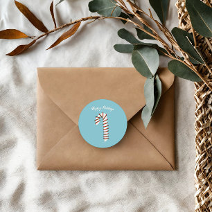 Holiday Season Artistic Candy Cane Greeting Classic Round Sticker