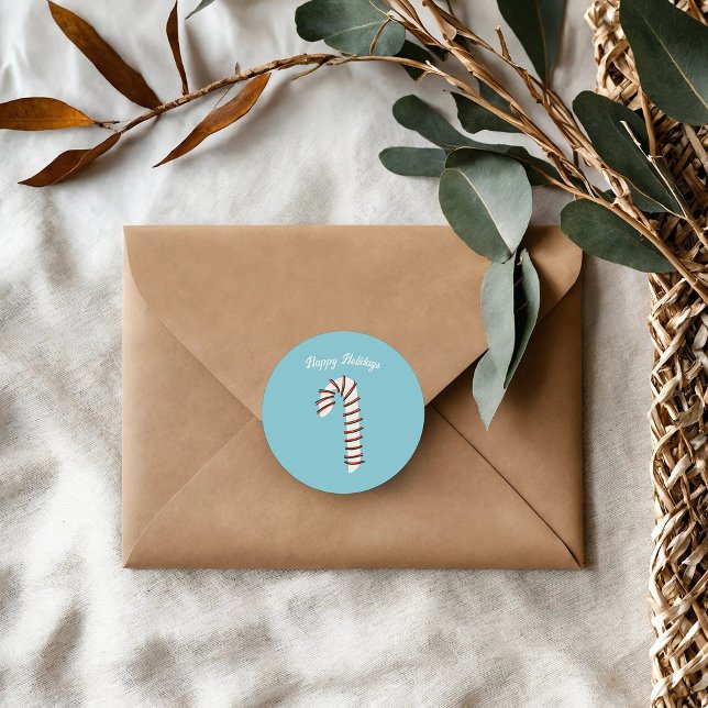 Holiday Season Artistic Candy Cane Greeting Classic Round Sticker (Creator Uploaded)