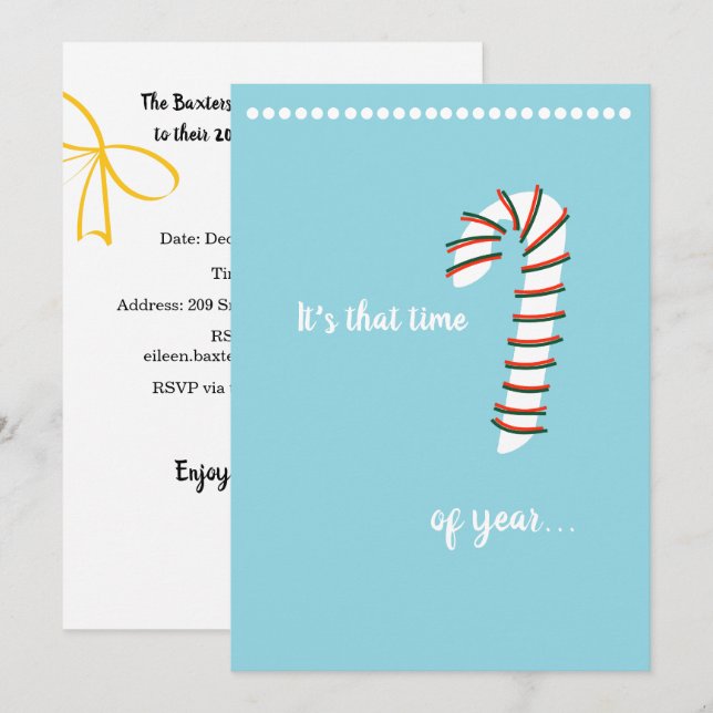 Holiday Season Artistic Candy Cane Invitation (Front/Back)