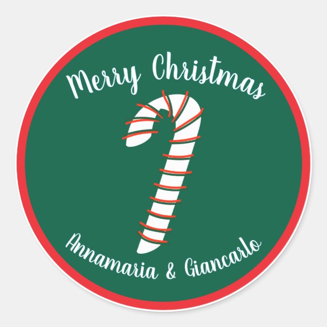 Holiday Season Artistic Candy Cane Personalized Classic Round Sticker (Front)