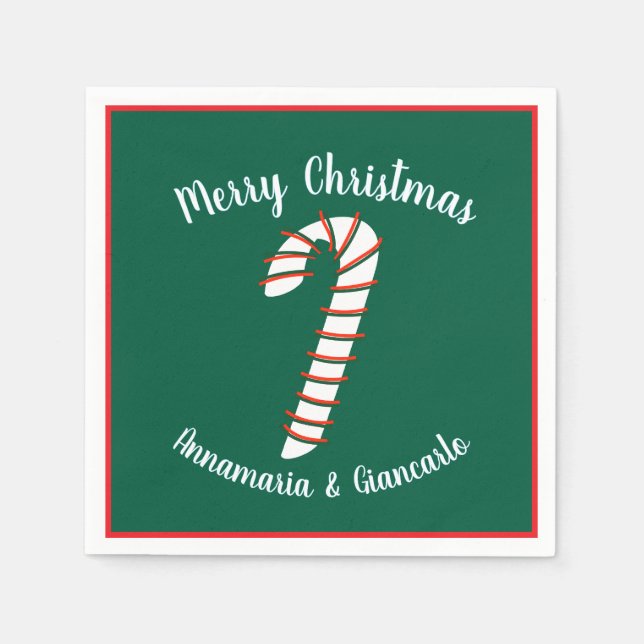 Holiday Season Artistic Candy Cane Personalized Napkins (Front)