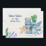 Holiday Season Blue Greeting Card<br><div class="desc">A watercolor holiday card featuring presents, pine branches, berries and a star ornament. (Image by pikisuperstar on Freepik). The card is easy to customize with your wording, font and font color. Not exactly what you're looking for? All our products can be custom designed to meet your needs at no extra...</div>