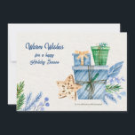 Holiday Season Blue Greeting Card<br><div class="desc">A watercolor holiday card featuring presents, pine branches, berries and a star ornament. (Image by pikisuperstar on Freepik). The card is easy to customize with your wording, font and font color. Not exactly what you're looking for? All our products can be custom designed to meet your needs at no extra...</div>