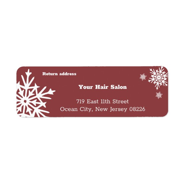 Holiday Season Burgundy White Snowflakes Address Label (Front)