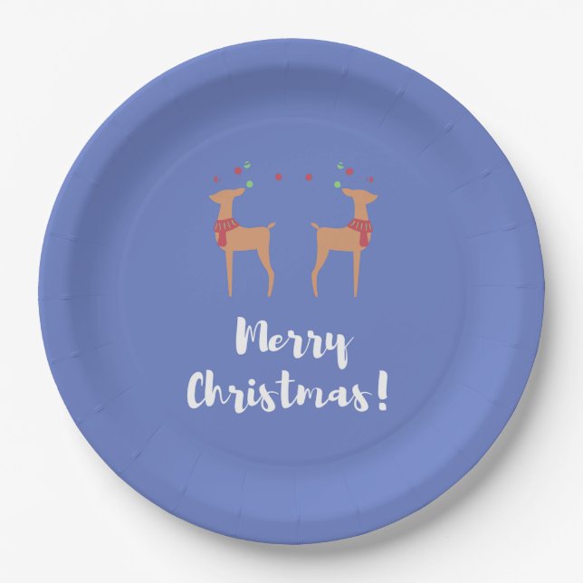 Holiday Season, Christmas, Cute Reindeer Paper Plates (Front)