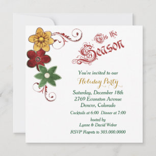 Holiday Season Flower Swirl Christmas Party Invitation