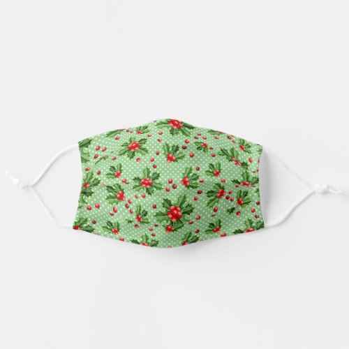 Holiday Season Green Holly Leaves and Red Berries Adult Cloth Face Mask