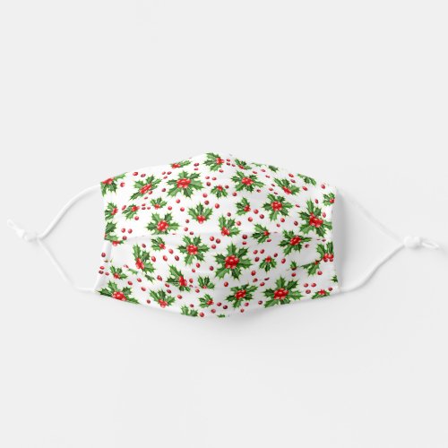 Holiday Season Green Holly Leaves and Red Berries Adult Cloth Face Mask