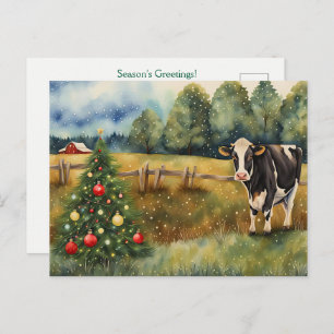 Holiday Seasons Greetings Country Barn Postcard