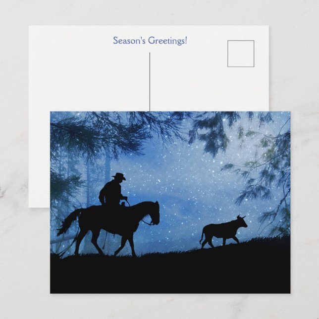 Holiday Seasons Greetings Cowboy Cattle Postcard (Front/Back)