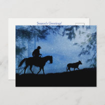Holiday Seasons Greetings Cowboy Cattle Postcard