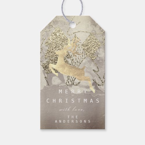 Holiday Sepia Gold Christmas Grunge Reindeer Trees Gift Tags