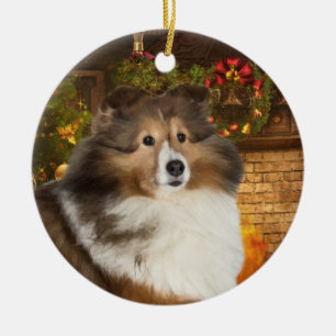 Holiday Sheltie Ceramic Ornament
