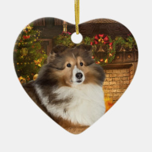 Holiday Sheltie Ceramic Ornament