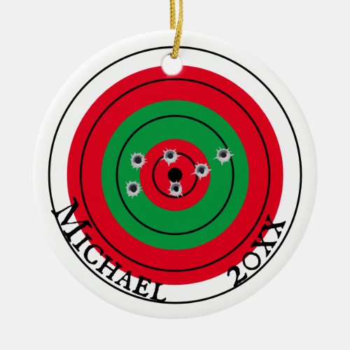 Holiday Shooting Target Gun Shooter Monogram Ceramic Ornament