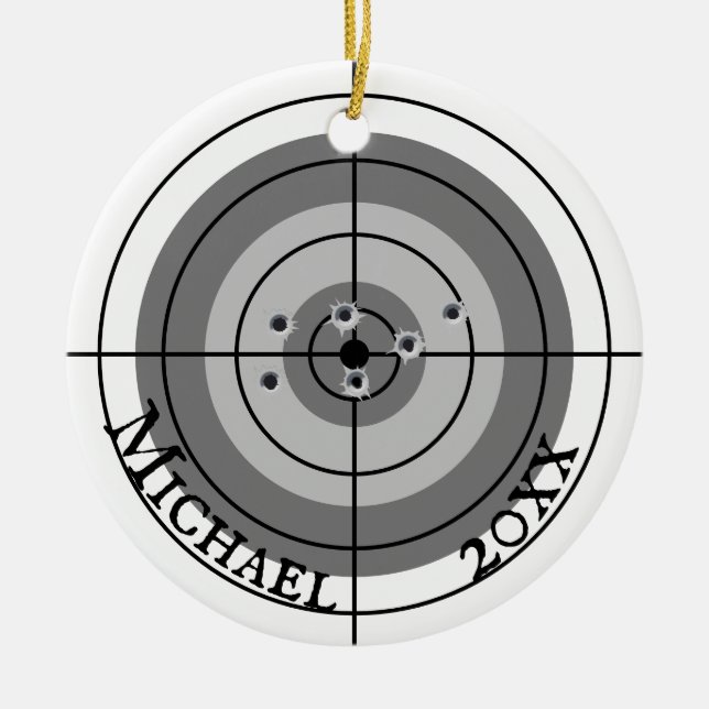 Holiday Shooting Target Gun Shooter Personalized  Ceramic Ornament (Front)