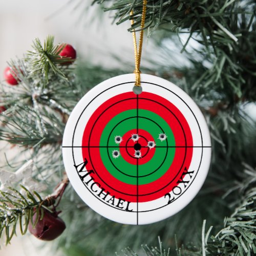 Holiday Shooting Target Gun Shooter Personalized Ceramic Ornament