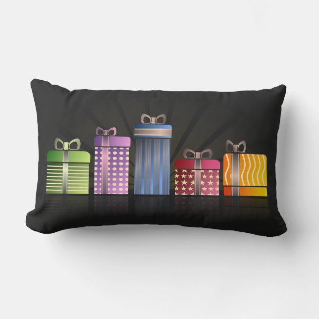 Holiday Shopping Colorful Packages Lumbar Pillow (Front)