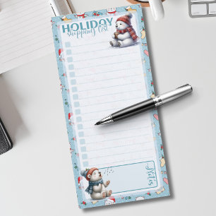 Holiday Shopping List Christmas Bears Blue Magnetic Notepad