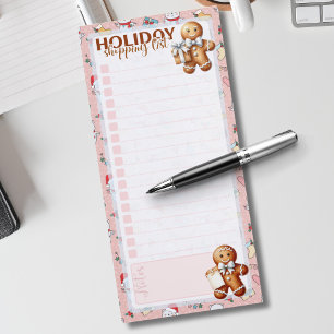 Holiday Shopping List Christmas Gingerbread Pink Magnetic Notepad