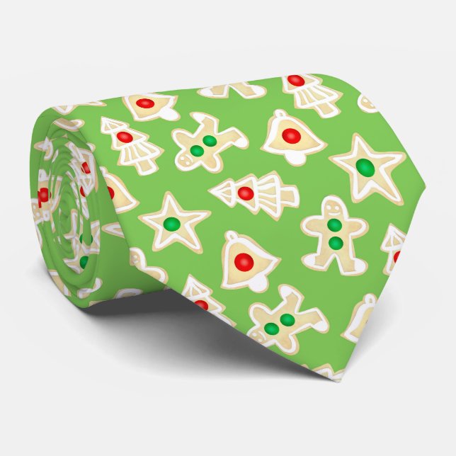Holiday Shortbread Cookies Green Christmas Neck Tie (Rolled)