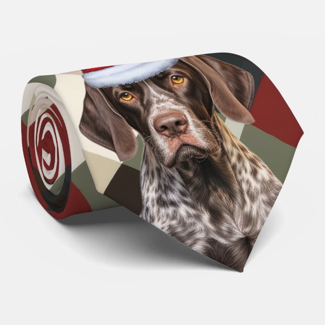 Holiday Shorthair Pointer Dog Plaid Christmas Neck Tie (Rolled)