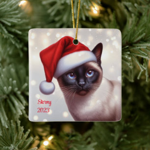 Holiday Siamese Cat Christmas Ceramic Ornament