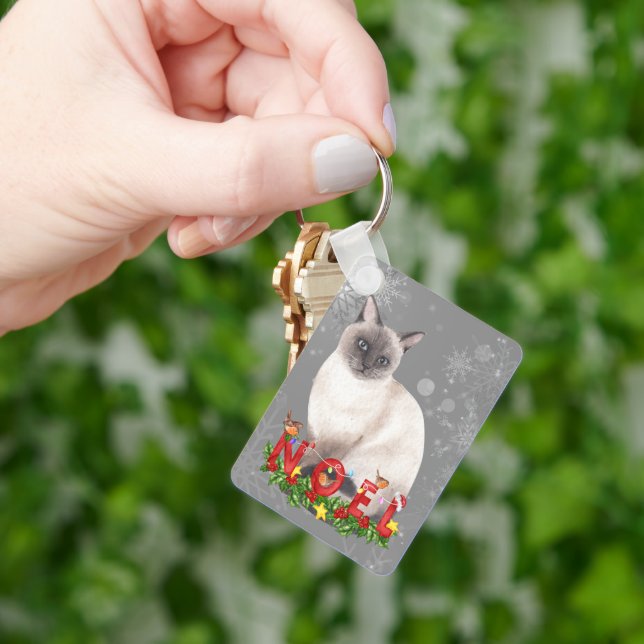 Holiday Siamese Cat Watercolor  Keychain (Hand)