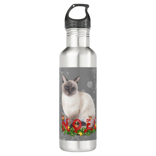 Holiday Siamese Cat Watercolor   Stainless Steel Water Bottle (Front)