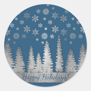 Holiday Silver and Blue Winter Wonderland Classic Round Sticker