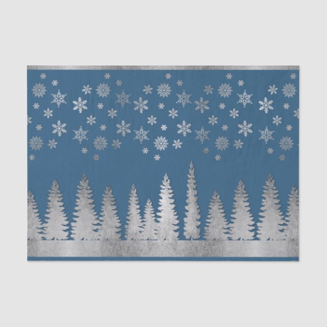 Holiday Silver and Blue Winter Wonderland Tissue Paper (Front)
