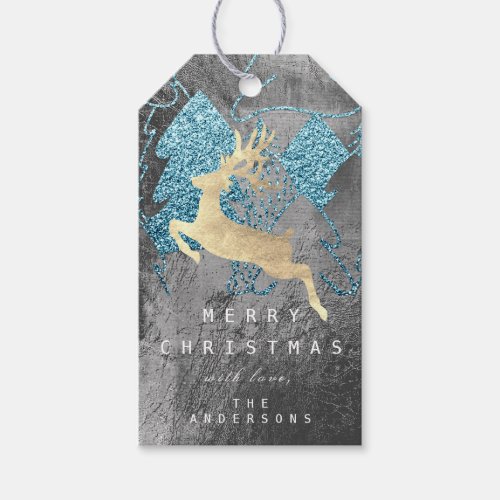 Holiday Silver Blue Gold Christmas Tree Reindeer Gift Tags